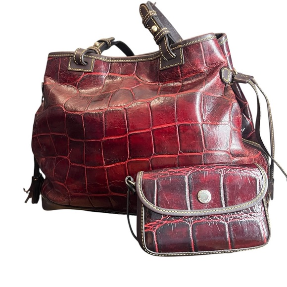 Dooney & Bourke Handbags - Dooney & Bourke Red Croc-Embossed Shoulder Bag
